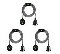 LEDSONE 3 Pack 2m Plug In Pendant Light Ceiling Lighting Fitting E27 Lamp Holder Suspended Black and White Fabric Cable With On/Off Switch-UK Plug Lamp Kit For Home Decor & Improvement Essential