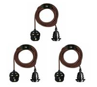 LEDSONE 3 Pack 2m Plug In Pendant Light Ceiling Lighting Fitting E27 Lamp Holder Suspended Brown Fabric Cable With On/Off Switch-UK Plug Lamp Kit For Home Decor & Improvement Essential