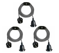 LEDSONE 3 Pack 2m Plug In Pendant Light Ceiling Lighting Fitting E27 Lamp Holder Suspended Grey and White Fabric Cable With On/Off Switch-UK Plug Lamp Kit For Home Decor & Improvement Essential