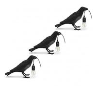 LEDSone 3-Pack Black Crow Table Lamps - Resin Raven Desk Lamps, Modern Art Deco Bedside Lighting, E27 Bulb Compatible with 3-Pin Plug, Stylish Home, Office & Dorm Decor