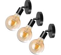 LEDSone 3 Pack Black Industrial Wall Lights, Vintage E27 Wall Lamps, Wall Sconce Lights Metal for Bedroom Living Room Kitchen Hallway