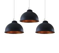 LEDSone 3 Pack Black Inner Gold Retro Metal Light Shades, Vintage Style Ceiling Pendant Lamp Shade, Non Electric 21cm Easy Fit Curved Lampshade for Kitchen, Office, Living Room with Reducer Ring