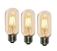 LEDSone 3 Pack Edison Light Bulb 4W, E27 Vintage Light Bulbs, Warm Light 2700K, 400LM, Tubular T45 Amber Glass Light Bulbs, Antique Decorative Light Bulb, Dimmable