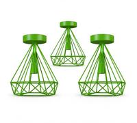 LEDSone 3 Pack Industrial Style Ceiling Light 25cm Wire Basket Metal Basket Green Lampshade Easy Fit Diamond Shaped Fitting Semi Flush Mount for Indoor Home Decor & Improvement Essentials