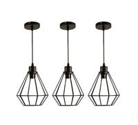 LEDSone 3 Pack Metal Black Geometric Cage Pendant Light