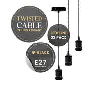 LEDSone 3 Pack Metal E27 Pendant Light Fitting with Twisted Cable Ceiling E27 Vintage Antique Brass Pendant Light for lamp Holder Fitting for Restaurant