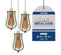 LEDSone 3 Pack Modern Balloon Shape Pendant Ceiling Light Lampshade Metal Wire Cage Lampshade for Living Room, Restaurants (Gold 3 Pack)
