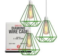 LEDSONE 3-Pack Modern Geometric Diamond Pendant Lampshades - Metal Wire Cage, Gold, 14.5x20cm, Ideal for Living Room, Kitchen, Restaurant, Office