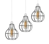 LEDSONE 3 Pack of Black Metal 16cm Diameter Round Shape Cage Indoor Hanging Vintage Pendant E27 Light Shade Easy Fit for Living Room Bedroom Restaurants Kitchen (3 Pack - Black)