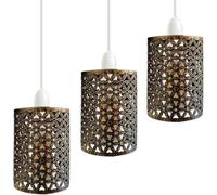 3 Pack of Industrial Brushed Copper Metal Bulb Guard Drum Shaped Lampshades for Ceiling Pendant Lights, Indoor Easy Fit Wire Cages for Kitchen, Hallways (3Pack - Brushed Copper)