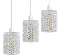 LEDSone 3 Pack of Industrial Easy Fit White Metal Cage Drum Lampshade Ceiling Pendant Lampshade with Reducer Plate for Living Rooms Bedroom Kitchen Dining Room (White 3 Pack)