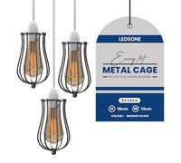 LEDSone 3 Pack of Modern Easy Fit Metal Wire Cage Pendant Lighting Ceiling Light Shade, Indoor Pendant Light Shade lamp Shade for Kitchen, Bedroom. (Brushed Silver, 2 Pack)
