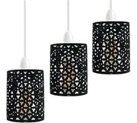 LEDSone 3 Pack of Pendant Light Shade Black Metal Drum Shaped Lampshade Industrial Easy fit Ceiling Indoor Wire cage Lampshade for Kitchen Living Room Corridor(3 Pack - Black)