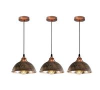 LEDSone 3 Pack Vintage Dome Shape 21cm Pendant Light Shade Industrial Hanging Ceiling Lighting with Bulb Ideal for Dining Room Bar Clubs & Restaurants, Brushed Copper