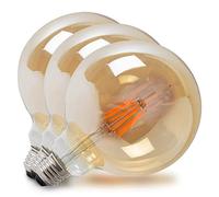 LEDSone 3 Pack Vintage LED Dimmable Amber Bulb E27 Edison Screw 8W Equivalent G125 Globe LED Filament Bulbs 450LM 2700K Warm White Old Fashioned Bulbs