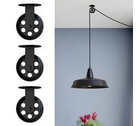 LEDSone 3 PCS Black Pulley Wheels for Plug in Pendant Light, Vintage Wall Ceiling Mount Pulleys for Hanging Lamp, Rustic Industrial Pulleys for Chandelier