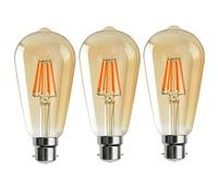 LEDSone 3 Pcs Vintage Style ST64 LED Light Bulb 8w B22 Bayonet Unique Designer Style Amber Glass 2700K Warm White Dimmable Tinted Squirrel Cage ES LED Filament Lamp Squirrel Cage