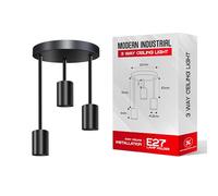 LEDSone 3 Way Industrial Ceiling Light Black Metal Hanging Light Fixture E27 Bulb Base Flush Light for Living Room Kitchen Bedroom Dining Room Hallway