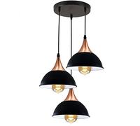 LEDSone 3 Way Pendant Ceiling Light Cluster Black Dome Lampshade Modern Retro E27 Lighting Kit for Living Room, Kitchen Island, Dining Room UK
