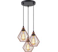 Ledsone 3 Way Rose Gold Modern Retro Ceiling Pendant Light With E27 Bulb And Diamond Cage Shade