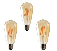 LEDSone 3 x E27 LED Bulbs ST64 4W Amber, Dimmable Vintage Glow, 2700K Warm White, 40W Replacement, Edison Screw Fit for Interior Decorative Lighting in Restaurants, Bars, Homes