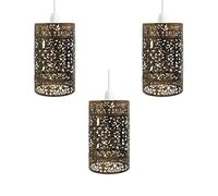 LEDSone 3 x Retro Metal Lamp Shades Living Room Ceiling Light Barn Shaped 30cm Easy fit Lampshades only for Pendant Lamp for Kitchen Living Room Style 1 Brushed Copper Pack 3