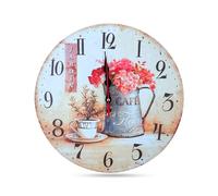 LEDSone 30 Cm (11.8") Wall clock Cafe Cup and Flowers Wall Clock Battery Powered Ticking Analog Numerals Art Round Shabby Chic Wall Clocks Decorative for Bedroom Living Room (Style 7)