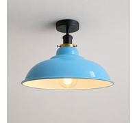 LEDSone 32cm Industrial Vintage Semi Flush-Mounted Ceiling Light Metal Bowl Shape Downlight Lampshade Living Room Indoor Decoration E27 Base (Light Blue)