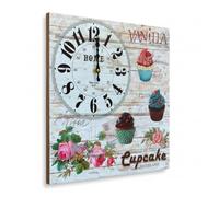 LEDSone 38cm Wall Clock Rectangular Wooden Square Clock Rustic Chic Style Numerals Battery Powered Shabby Chic Cupcake Bakery Theme Wall Clock for Living Room, Bedroom, Cafe & Restaurants