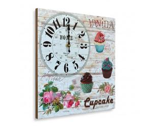 LEDSone 38cm Wall Clock Rectangular Wooden Square Clock Rustic Chic Style Numerals Battery Powered Shabby Chic Cupcake Bakery Theme Wall Clock for Living Room, Bedroom, Cafe & Restaurants