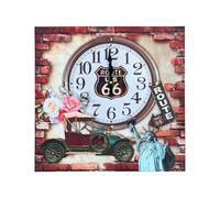 LEDSone 38cm Wall Clock Square Battery Operated Retro Wall Decor with Classic Americana Design, Quartz Movement, Iconic Car & Statue of Liberty Accents, Easy to Mount