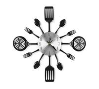 LEDSone 3D DIY Wall Clock 40cm Silver - Black Creative Cutlery Kitchen Spoon Spatulas Fork Wall Clock Battery Operated Non-Ticking Analogue Clock for Kitchen, Cafe & Restaurants