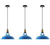 LEDSone 3PCS Vintage Retro Chandelier Industrial Pendant Ceiling Light E27 Metal Lampshade LED Pendant Light Fixture Loft Pendant Lamp (Blue, with Bulb)