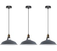 LEDSone 3PCS Vintage Retro Chandelier Industrial Pendant Ceiling Light E27 Metal Lampshade LED Pendant Light Fixture Loft Pendant Lamp (Gray, with Bulb)