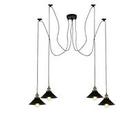 LEDSone 4 Way Spider Pendant Light - Vintage Industrial Ceiling Lights with Metal Black Cone Shades - Retro Lamp, Adjustable 2m Cord with LED E27 Fitting for Decorative Ceiling Lights Living Room