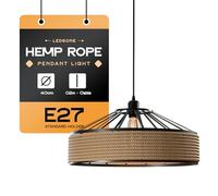 LEDSone 40cm Retro Hemp Rope Pendant Light with 2m Adjustable PVC Cable and Metal Lampshade E27 Holder Ceiling Hanging Light Fixture for Home, Bar, Restaurant, Cafe