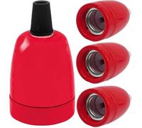 LEDSone 4PCs Vintage Ceramic Lamp Socket E27 Base Lamp Holder With Cord Grips, Industrial Porcelain Lamp Light Bulb Holder - Red