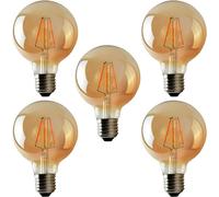 LEDSone 4W Edison Screw E27 Vintage G95 Globe Antique Flexible Tungsten Filament Lighting Amber Glass Warm White 2700K Dimmable Decorative Light Bulb (5 Pack)