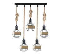 LEDSone 5 Head Hemp Rope Pendant Light Metal Cage E27 Ceiling Fixture
