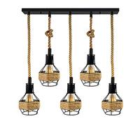 LEDSone 5 Head Vintage Pendant Light - E27 Hemp Rope Ceiling Light Fitting with Metal Cage | 1m Twisted Cable | Kitchen, Dining Room, Bar, Café