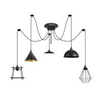 LEDSone 5 Lights Vintage Ceiling Pendant Light Industrial Metal Black Lightshade E27 Wire Cage Light Shade Height Adjustable Hanging Spider Pendant Lighting for Living Room Dining Room