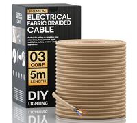 LEDSone 5 Meter Vintage 3 Core Round Electric Cable Fabric Covered Wire Italian Braided 0.75 mm Electrical Cable Flexible Wire for Lighting Other Appliances (Cream-Round)