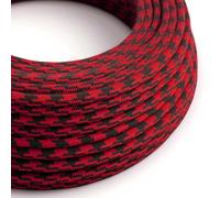 LEDSone 5 Meters Red and Black Houndstooth Vintage Colour Braided Flexible Cable 3 Core Round Fabric Electrical Cable Wire for Old Antique Lamp Pendants Lights