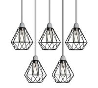 LEDSone 5-Pack Black Modern Geometric Diamond Pendant Lampshades - Metal Wire Cage, Black, 13x20cm, Ideal for Living Room, Kitchen, Restaurant, Office