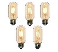LEDSone 5 Pack, E27 Vintage Edison Light Bulb 4W Dimmable, T45 Filament Tubular Amber Glass Light Bulbs Warm White 2700, Edison Screw (ES) Decorative Retro Light Bulbs,Tube Squirrel Cage Bulb - 230V