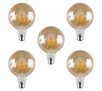 LEDSone 5 Pcs Vintage LED Light Bulb B22 Bayonet Cap 8W (60W Equivalent) G125 Large Globe LED Filament Bulbs 450LM 2700K Warm White 90% Energy Saving Amber Glass dimmable