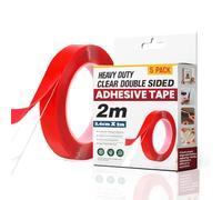 LEDSone 5 Roll Red Double Sided Tape Heavy Duty 2 m, Strong Double Sided Sticky Tape, Double Sided Carpet Tape Clear Tape Nano Tape Transparent Double Sided Adhesive Tape Waterproof Mounting Tape