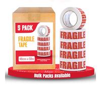 LEDSone 5 Rolls Adhesive Packaging Tape with Fragile Writing 4.8cm Wide 50m Long Ideal for Secure Parcel Sealing and Shipping Strong Self Adhesive Roll for Moving Storage and Mailing Protection