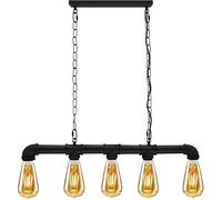 LEDSone 5 Way Pipe Pendant Light Industrial Vintage Ceiling Fixture 5 Bulb Hanging Lamp with E27 Base Adjustable Height for Kitchen Island, Dining Room, Bar, Living Room