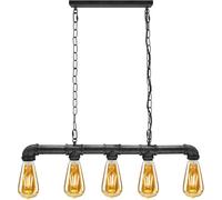 LEDSone 5 Way Pipe Pendant Light Industrial Vintage Ceiling Fixture 5 Bulb Hanging Lamp with E27 Base Adjustable Height for Kitchen Island, Dining Room, Bar, Living Room